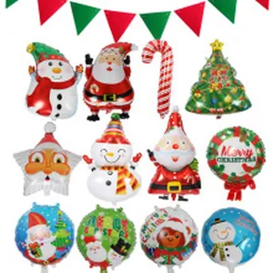 Set of festive Christmas foil balloons featuring Santa Claus, snowman, and holiday trees