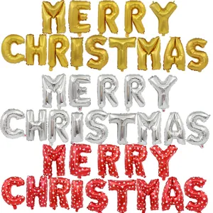 Detailed view of 16 inch gold silver and red heart merry christmas foil balloons