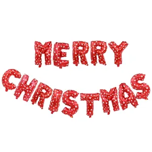 16-inch red Merry Christmas foil balloon set featuring white heart pattern for holiday decor