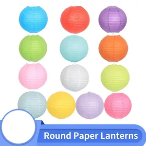 Round Paper Lantern Foldable Hanging Paper Lamp Pastoral Style Solid Color Decorative Lantern For Wedding Party Home Festival Decor