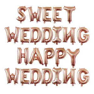 Kit de ballons en aluminium rose gold Sweet Wedding Happy Wedding pour déco de mariage.