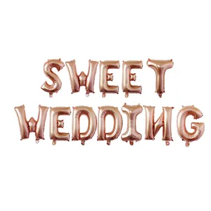 Ensemble de ballons en aluminium SWEET WEDDING or rose pour décoration mariage
