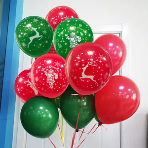 Red Green Christmas Balloons Matte Latex Snowflake Santa Reindeer Printed Party Decoration Festive Atmosphere Balloons