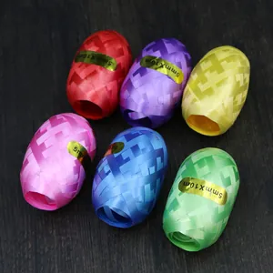 Multi-colored 5mm x 10m decorative ribbons rolls for party balloons and festive decor.