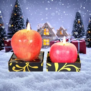 Velas Aromáticas de Manzana Simuladas Nochebuena Forma de Fruta Cera de Parafina Caja de Regalo Vela Para Decoración del Hogar Fiesta Navidad