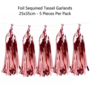 Metallic Foil Tassel Garland Shimmer Fringe Banner For Birthday Wedding Party Decoration DIY Backdrop Garland Rose Gold