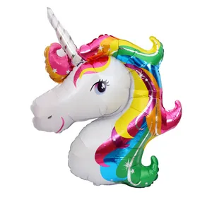 Large colorful rainbow unicorn shaped foil balloon for kids birthday party decorations