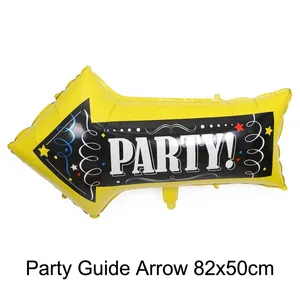 Grand ballon en aluminium en forme de flèche jaune avec imprimé PARTY 82x50cm