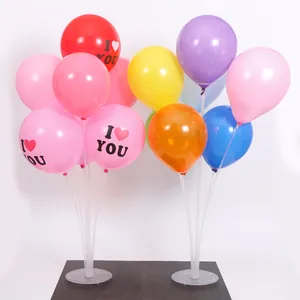 Clear balloon table stands with colorful balloons for wedding and party decorations