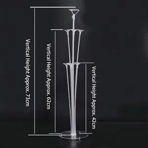 Dimension detail showing vertical heights of 73cm, 62cm, and 42cm for balloon stands.