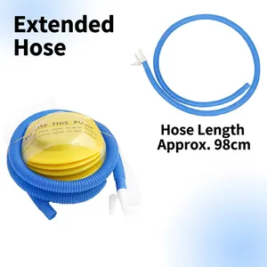 Pompe à pied portable jaune avec tuyau bleu de 98cm pour ballons et bouées de plage
