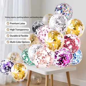 Large Transparent Latex Balloons With Metallic Confetti Sequins Rose Gold Gold Silver Round Balloons For Wedding Party Decor