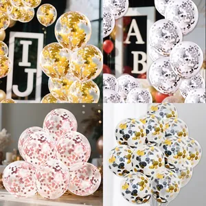 Transparent latex balloons with metallic gold and rose gold confetti for party decor