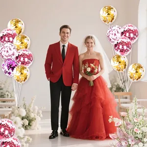 Set of rose gold confetti filled clear latex balloons for romantic wedding party decoration