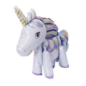 Large 3D iridescent unicorn foil balloon for kids birthday party decoration