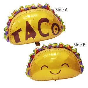 Taco shaped foil balloon for carnival party decorations, showing front and back views.