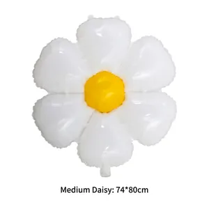Close-up detail of a medium daisy-shaped white foil balloon measuring 74x80cm for parties