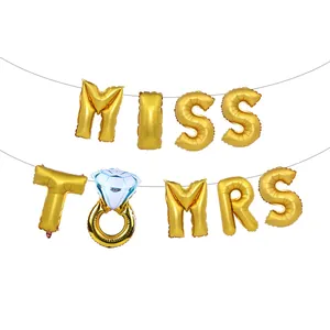 Kit de globos MISS TO MRS dorados de 16 pulgadas con anillo de diamante para despedida.