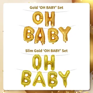 Golden OH BABY foil balloon letter set for baby shower and birthday party decoration
