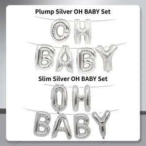 Silver OH BABY foil balloon letter set for baby shower party decoration