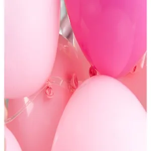 Detail view of a 5m transparent plastic balloon strip for party arch decoration.