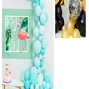 Detailed view of irregular blue and white balloon chain for festive party decoration.
