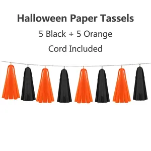 Halloween Papieren Kwastje Slinger Hangende Decoratie Zwart Oranje Vloeipapier Banner Voor Feest Hotel Winkelcentrum Sfeer Layout