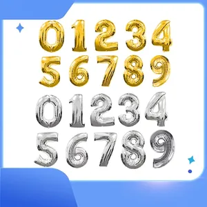 Giant Aluminum Foil Number Balloon Metallic Gold Silver Rose Gold Chubby Balloon For Birthday Wedding Party Event Decoration