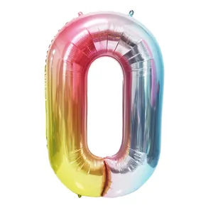 Large 40-inch rainbow gradient number 0 foil balloon for birthday party decorations.