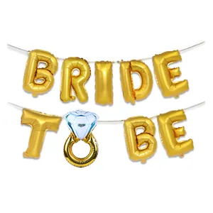Globos de letras Bride to Be dorados de 16 pulgadas con anillo de diamante para fiesta nupcial