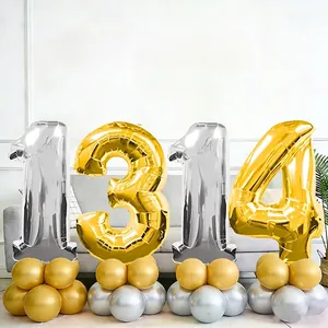 Set of large 40-inch chubby gold and silver foil number balloons for birthday and party decor