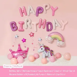 Baby First Birthday Balloon Decorations Astronaut Unicorn Theme Aluminum Foil Latex Balloons Birthday Party Backdrop Decor