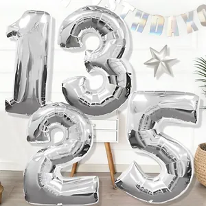 Large 40-inch silver metallic foil number balloons for birthday and festive party decor