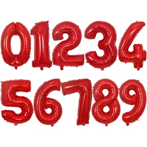 Juego completo de globos rojos de números 32 pulgadas 0-9 para fiestas y decoración de cumpleaños