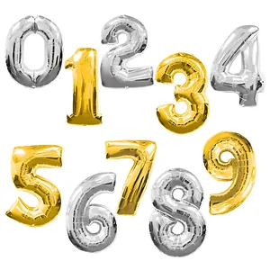 Large 40-inch gold and silver number foil balloons for birthday party decorations
