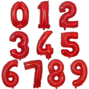 Globos de papel de aluminio rojos vibrantes de 32 pulgadas 0-9 para decoraciones