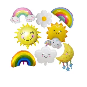 Cartoon Smiling Cloud Rainbow Aluminum Foil Balloon Sunflower Daisy Mylar Balloon For Birthday Party Wedding Event Decoration