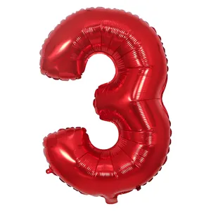 Globo de papel de aluminio rojo número 3 de 32 pulgadas para cumpleaños