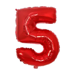 Globo de papel de aluminio rojo brillante con forma de número 5 para decoración de fiestas