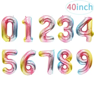Large Rainbow Gradient Number Balloon Aluminum Foil Metallic Mylar Digital Balloon For Birthday Wedding Anniversary Party Decorations