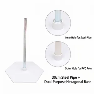Detail of hexagonal arch base with dual-purpose slots for steel and PVC pipes