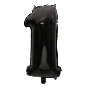 Globo de papel de aluminio negro brillante de 32 pulgadas número 1 para decoración de cumpleaños