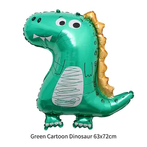 Large green cartoon dinosaur shaped aluminum foil balloon for party decor, 63x72cm