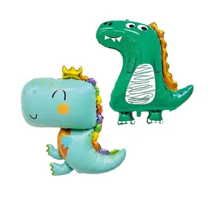 Cartoon Dinosaur Crown Shape Aluminum Foil Balloon For Children Birthday Party Decoration Metallic Green Blue Dinosaur Balloon