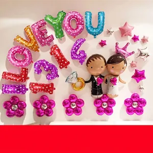 Romantische bruiloft ballon decoratie set met bruid bruidegom en hartpatronen
