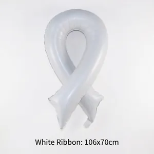 Detailed view of large white ribbon foil balloon 106x70cm for awareness themes