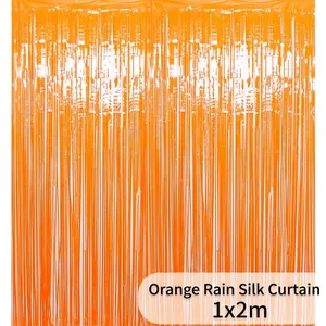 Cortina de flecos naranja metálica de 1x2m para la decoración de fiestas y bodas