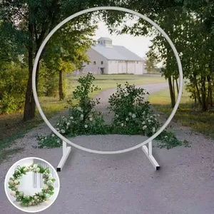 Sturdy white iron circular arch frame for elegant outdoor wedding balloon decoration