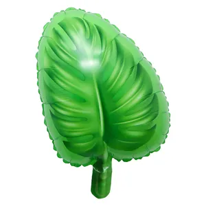 Green monstera leaf shaped aluminum foil balloon for tropical themed party decorations