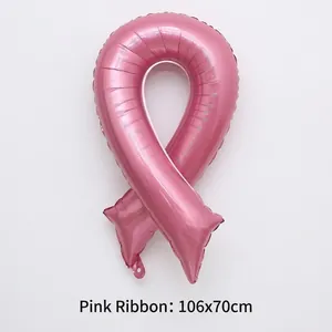 Detailed view of large pink ribbon foil balloon measuring 106x70cm